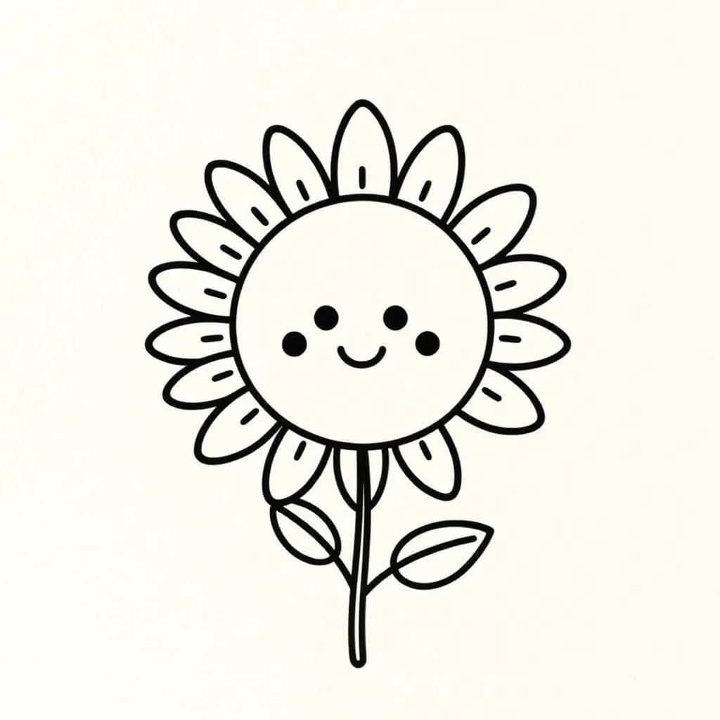 Simple sunflower drawing with a smiling face