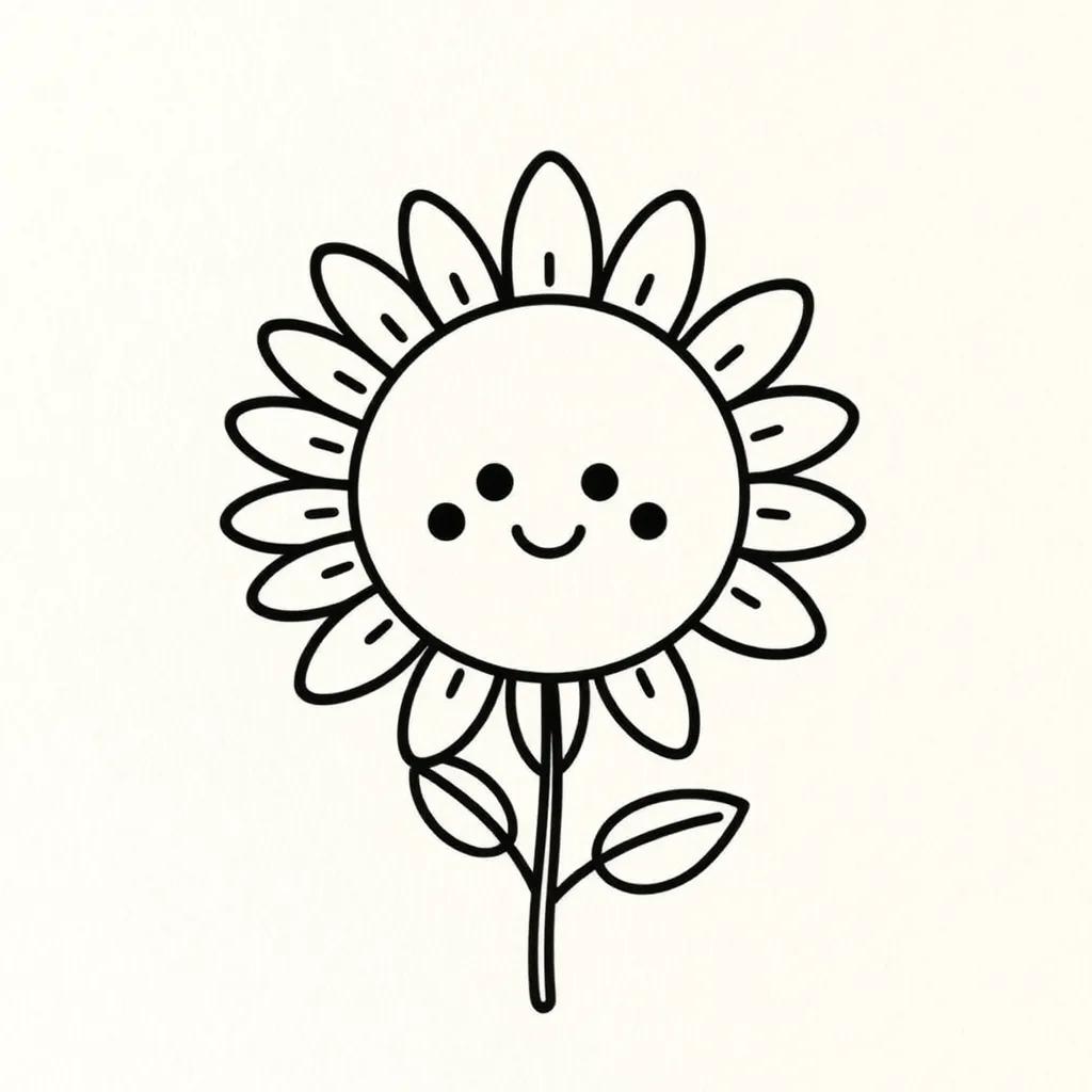 Simple sunflower drawing with a smiling face