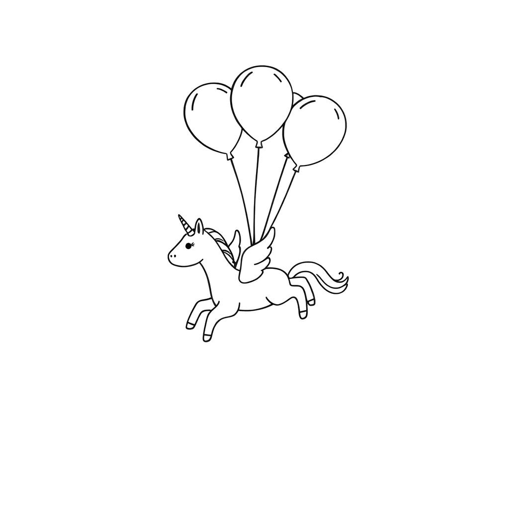 Easy Flying Unicorn with Balloons Drawing