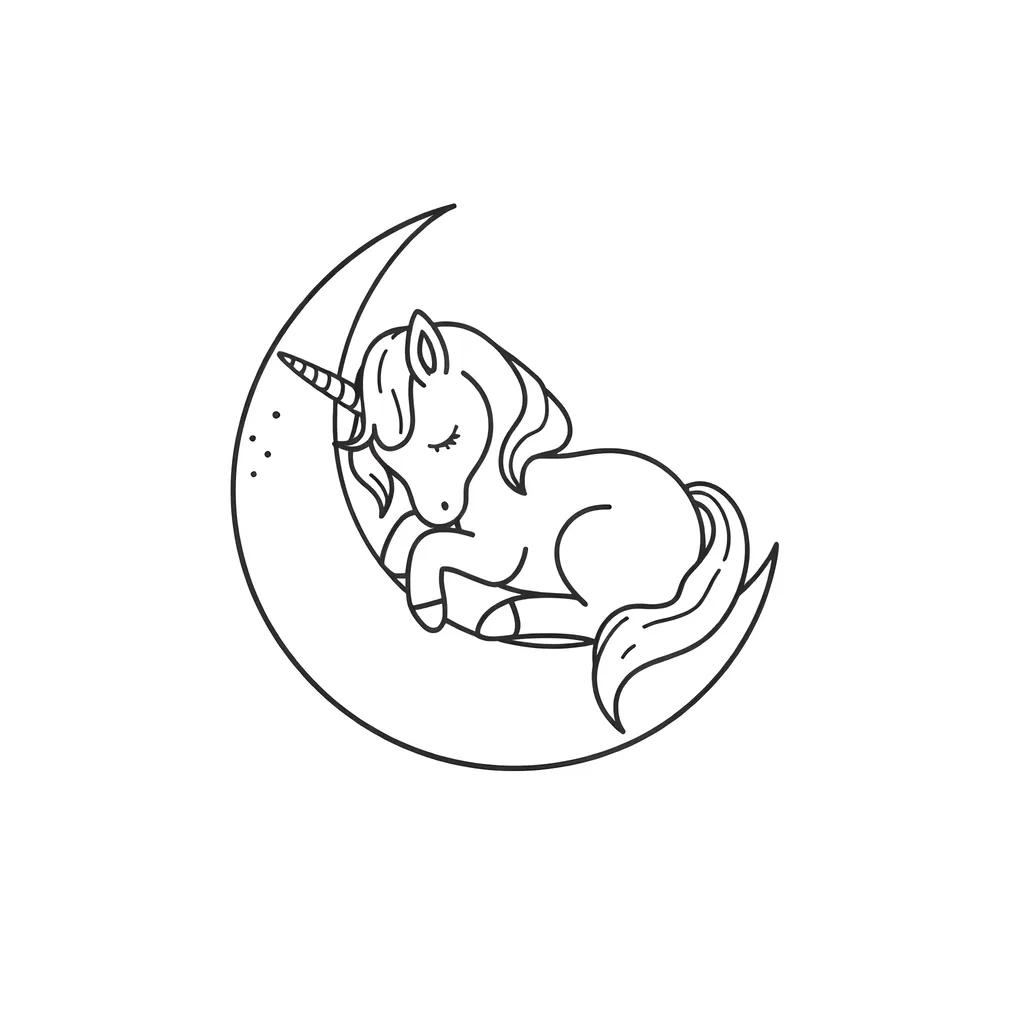 Sleepy Unicorn on Crescent Moon: Easy Whimsical Drawing